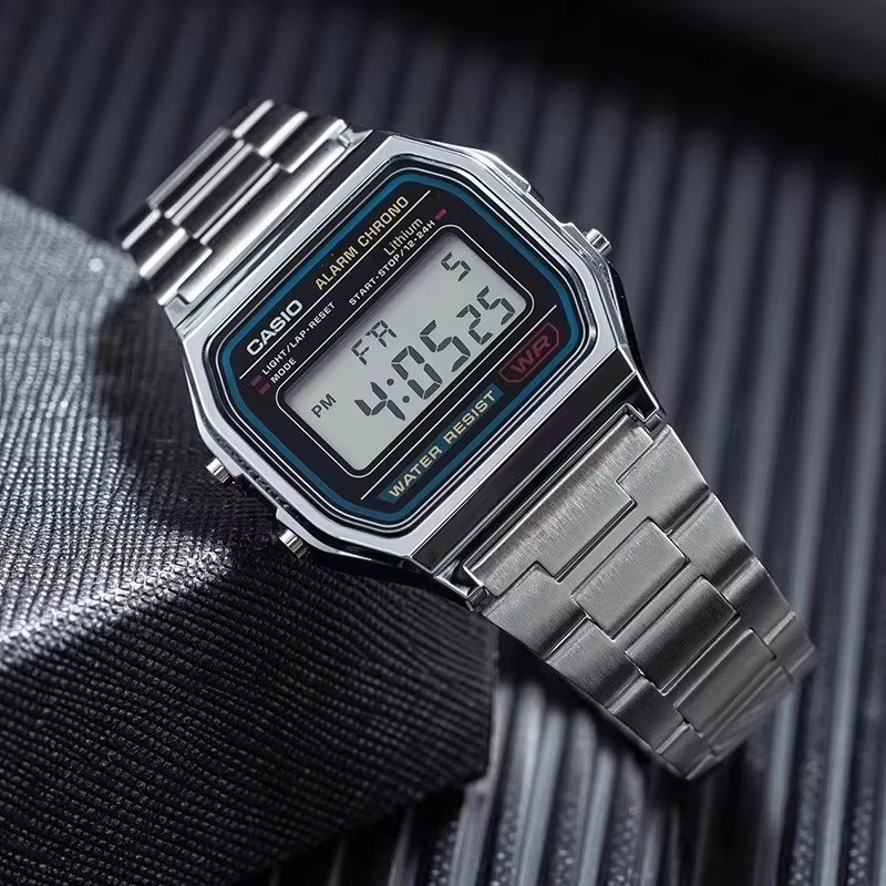 Casio A158WA Vintage Silver Digital Watch Alarm Date 30M Water Resistant
