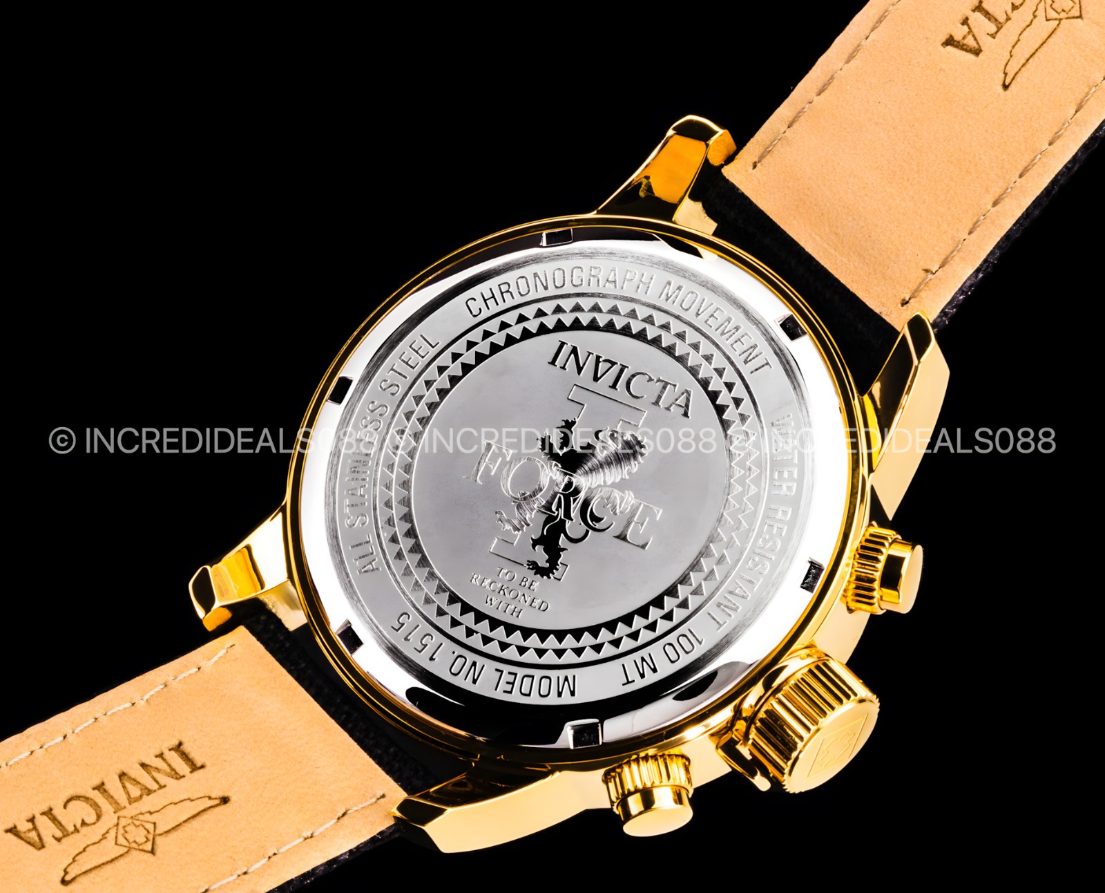 Invicta Men I FORCE LEFTY Chronograph GOLD BLACK Dial Nylon Strap 46mm Watch