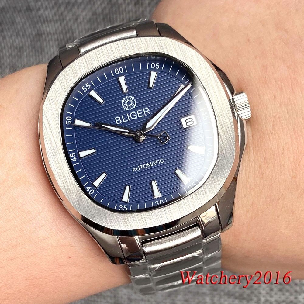 40mm Square Bliger Blue Green Black White Dial Japan NH35A Automatic Mens Watch