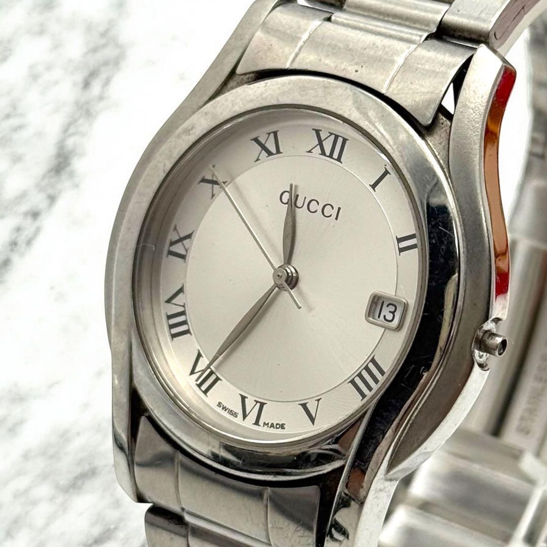 Gucci 5500M Quartz Gold Round Wristwatch Date Japan Vintage 073343