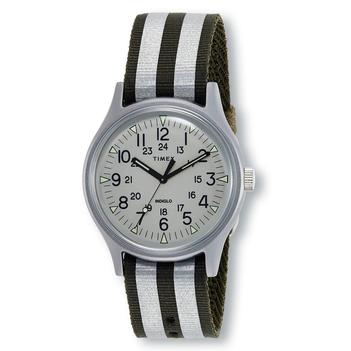 TIMEX MK1 TW2R80900 Quartz Aluminum Silver Dial Canvas Strap Watch