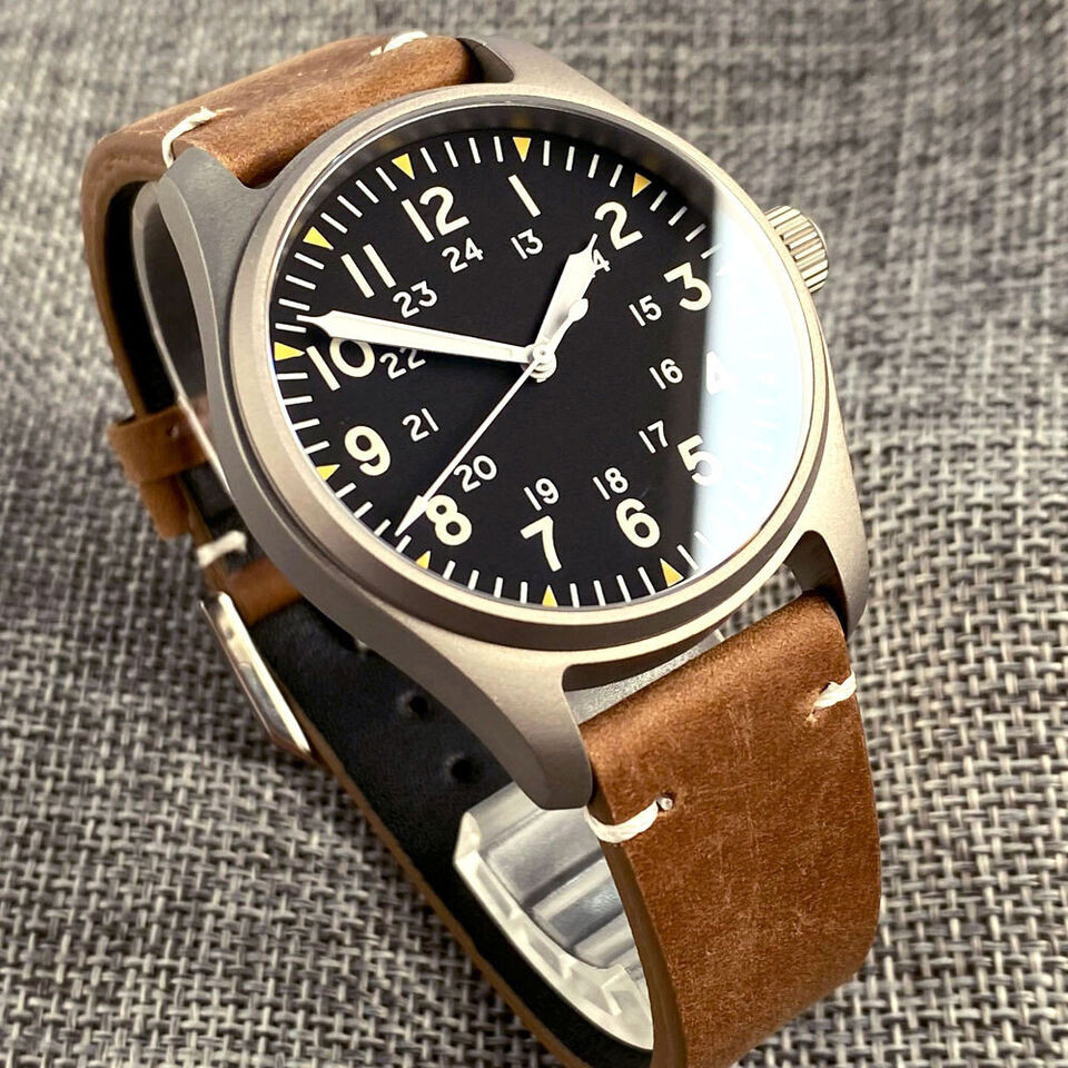 Tandorio 39mm Titanium Pilot Black Sapphire 20ATM Automatic Miyota8215 Men Watch