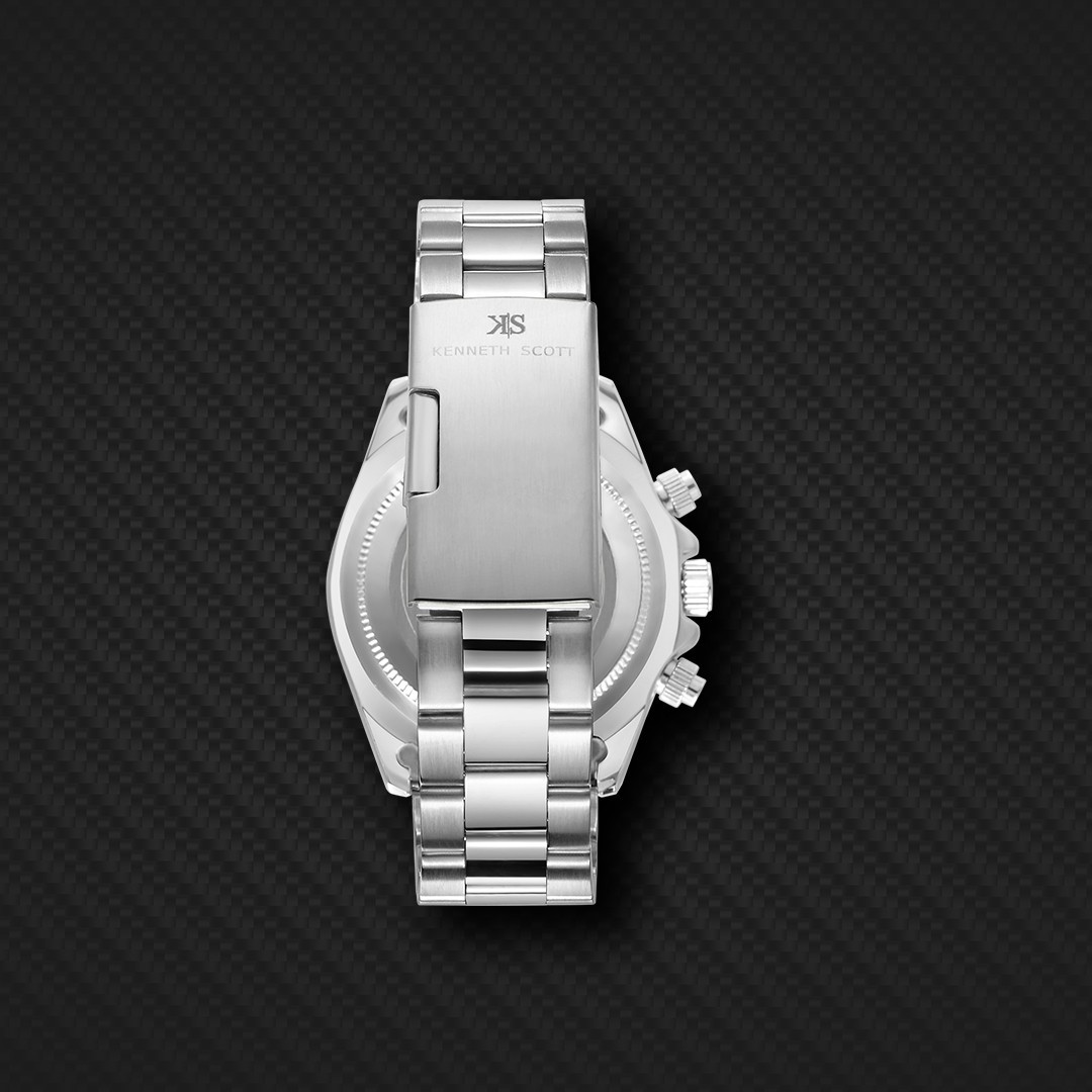 Kenneth Scott Men’s Multi Function Watch | White Dial, Silver Case & Strap