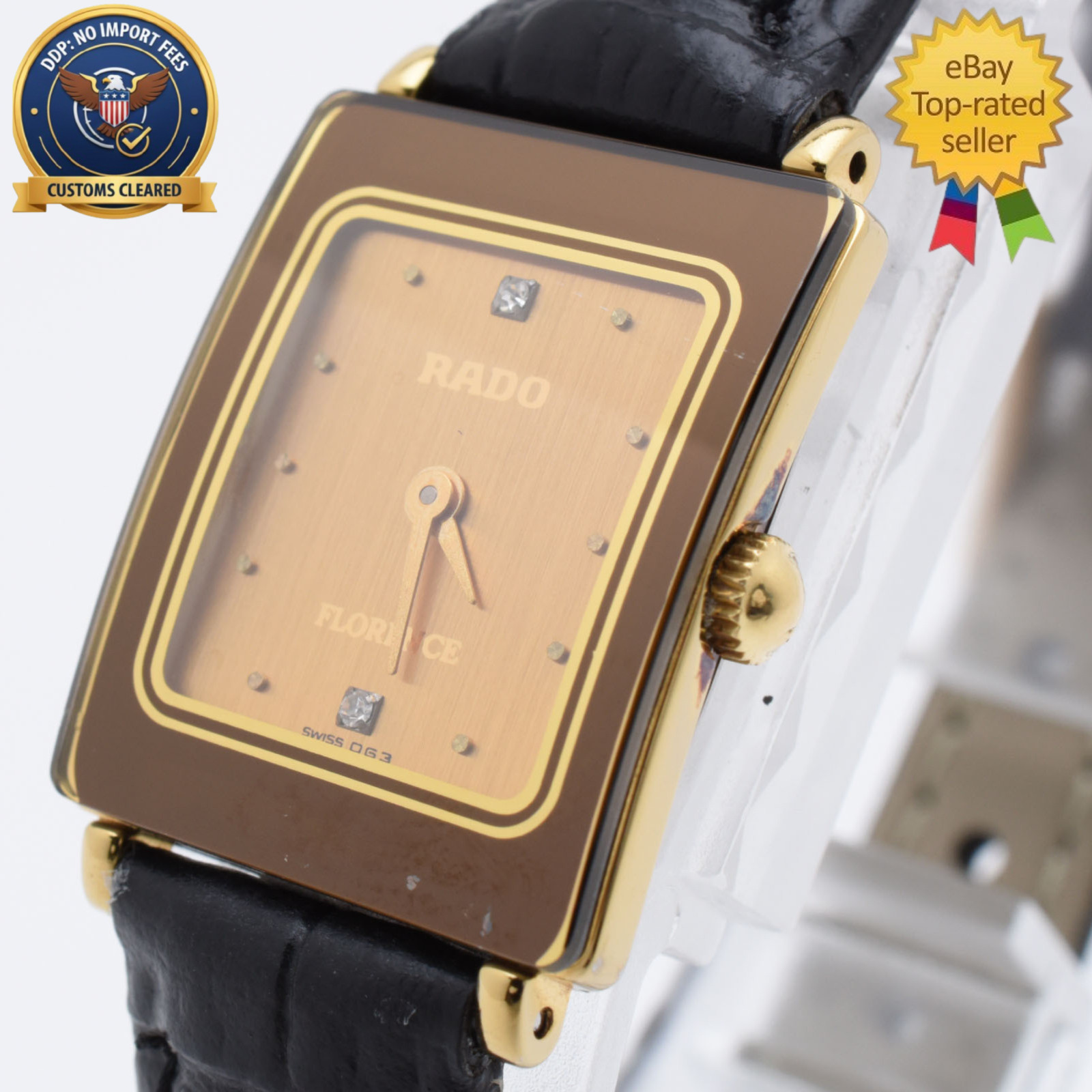[ Exc+5 ] Vintage RADO 153.3606.2N Florence Gold Dial 18mm Quartz Women’s Watch