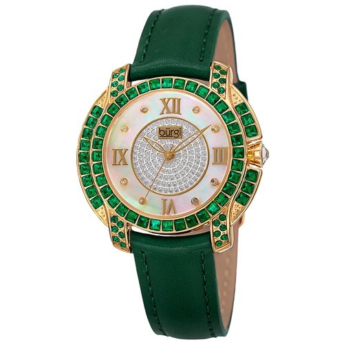 Women’s Burgi BUR156GN Swarovski Crystal Mother of Pearl Diamond Green Watch