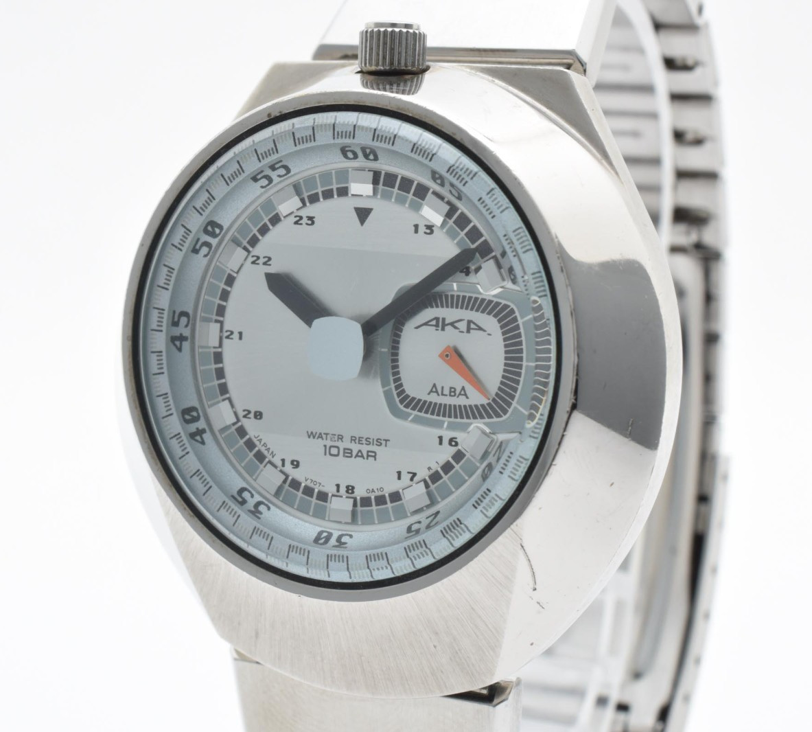[EXC+5] SEIKO ALBA AKA V707-0A10 42mm Blue Dial Silver Quartz Men’s Watch JAPAN