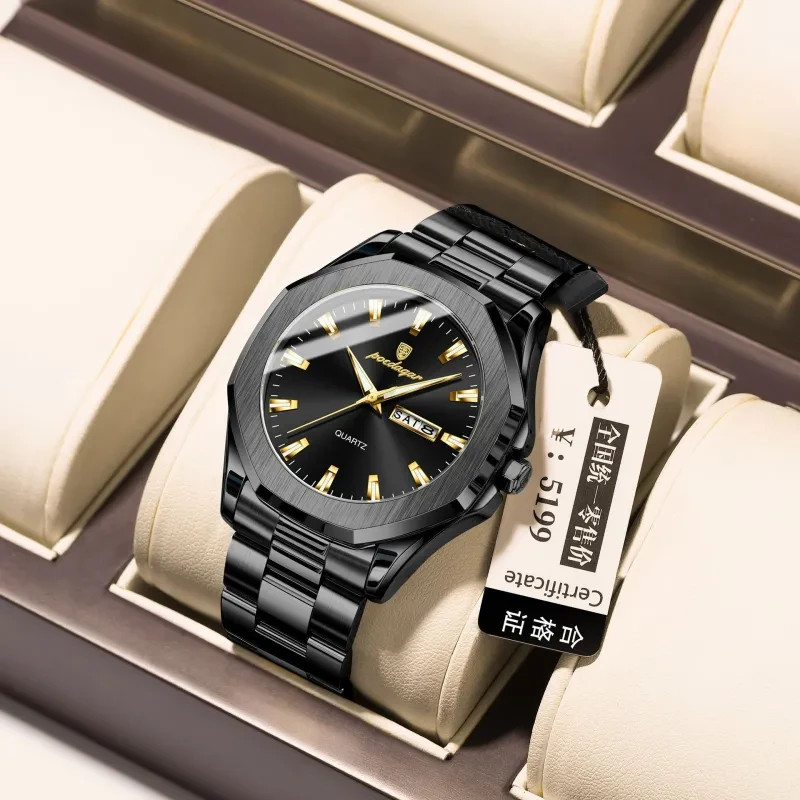 POEDAGAR Luxury Men’s Steel Strap Quartz Watch