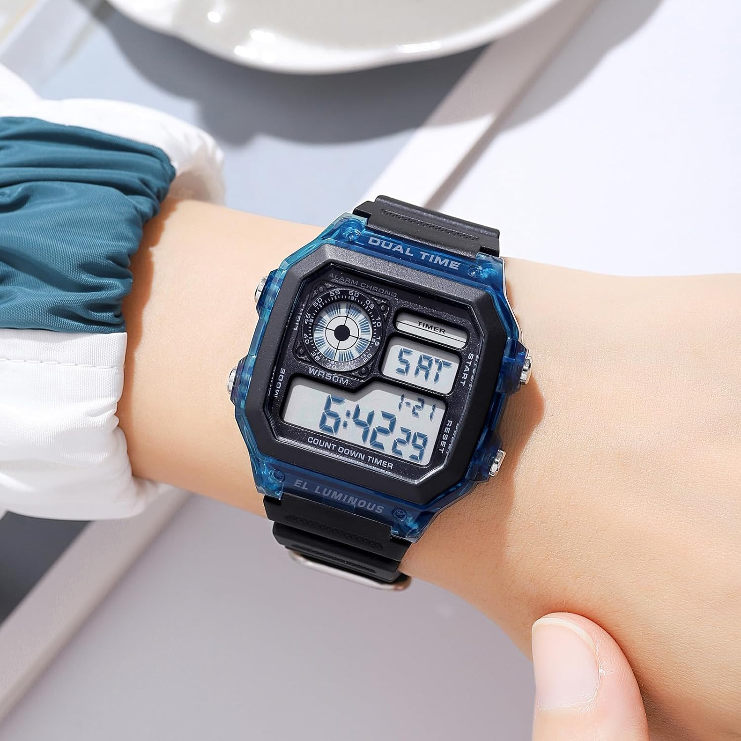 Men’s Digital Multi-Function Watches Dual Time Alarm Stopwatch Countdown Backlig