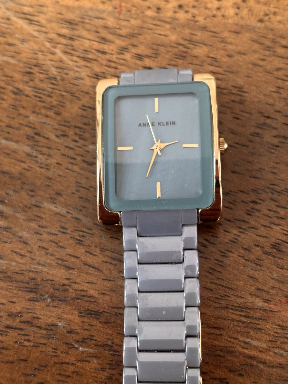 Anne Klein Ceramic Collection Quartz Gray Dial Ceramic Bracelet Gold Case w/Box