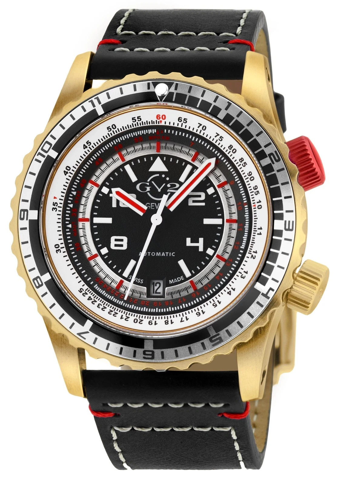 GV2 By Gevril Men’s 3510S Contasecondi Automatic Black Leather Swiss Wristwatch