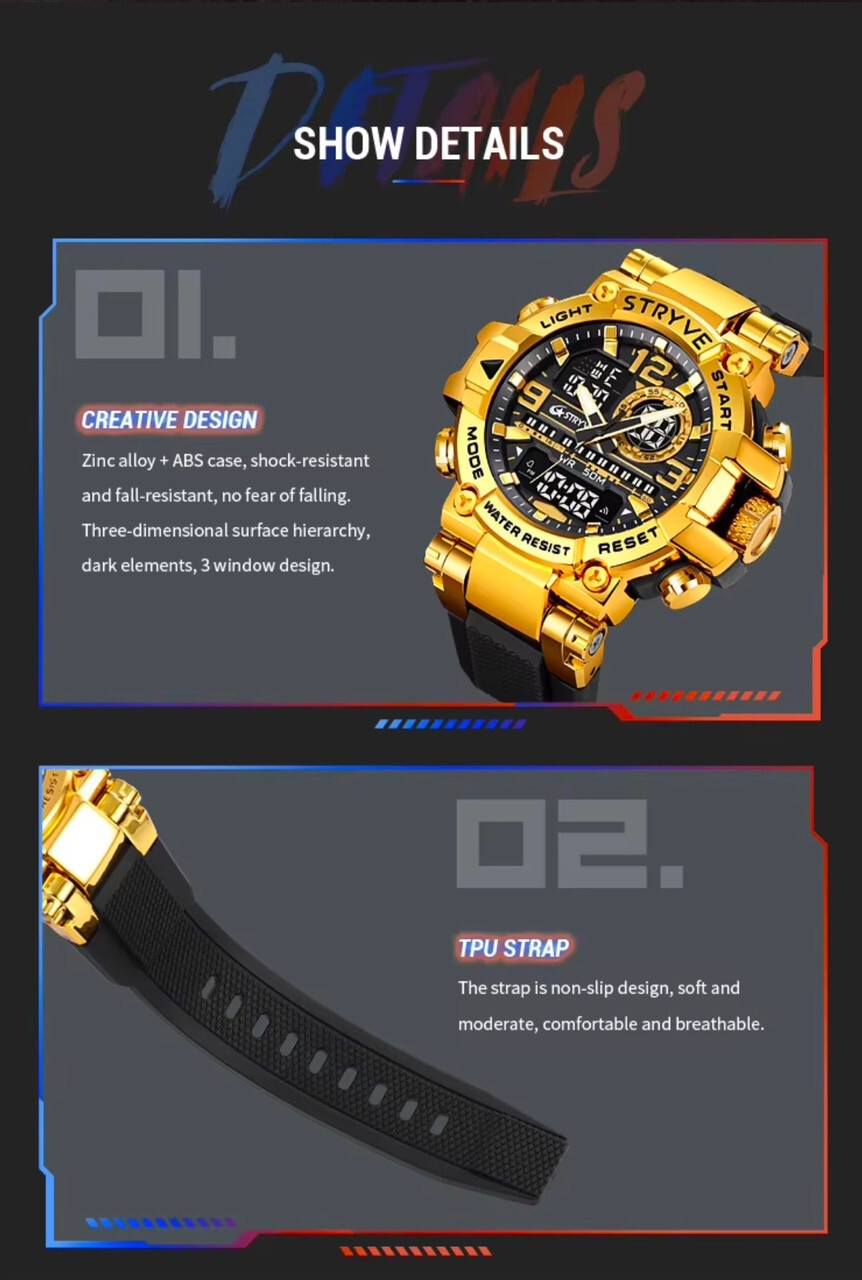 Men Oversize Waterproof Shock Resistant Digital Sport Dual Time WRIST WATCH 55mm