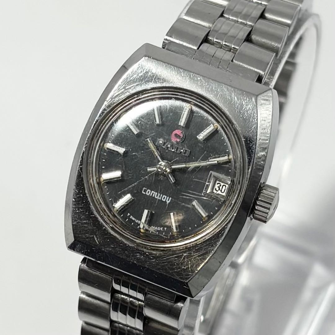Working RADO Conway wristwatch vintage black dial anchor date