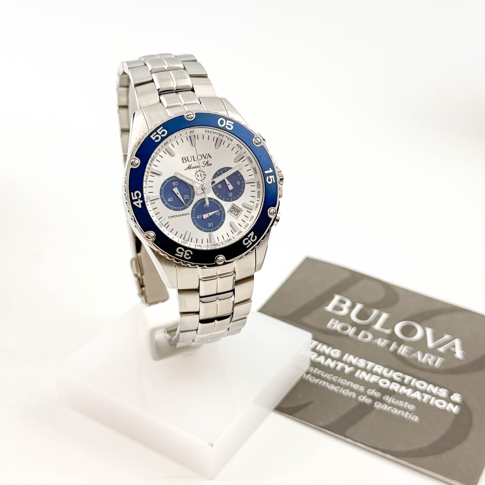 Bulova Marine Star 98B423 Chronograph Silver-White Dial Men’s Quartz Watch 41.5M