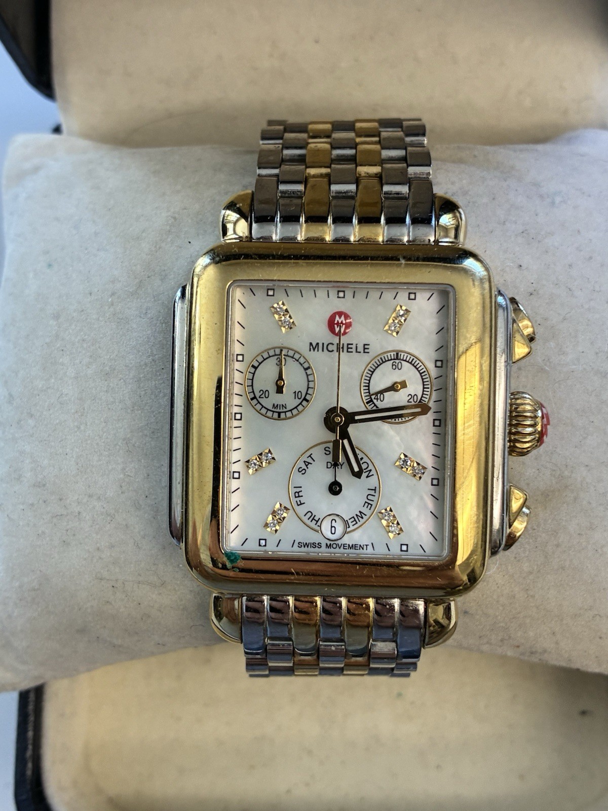 Michele Deco MOP Diamond Dial Two-Tone Steel Ladies Watch (MWW06A000779)