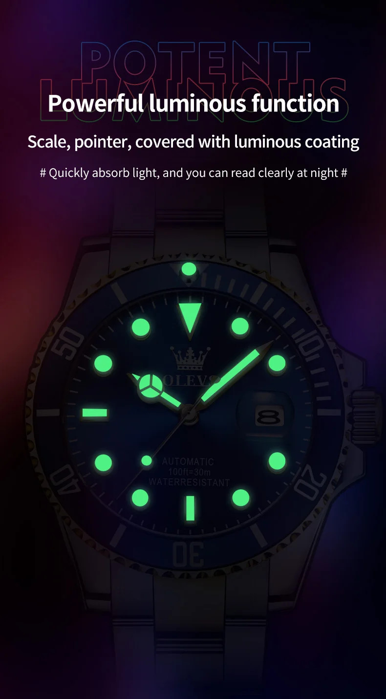 OLEVS 6650 Men Watch Classic Automatic Mechanical Watch Waterproof Luminous