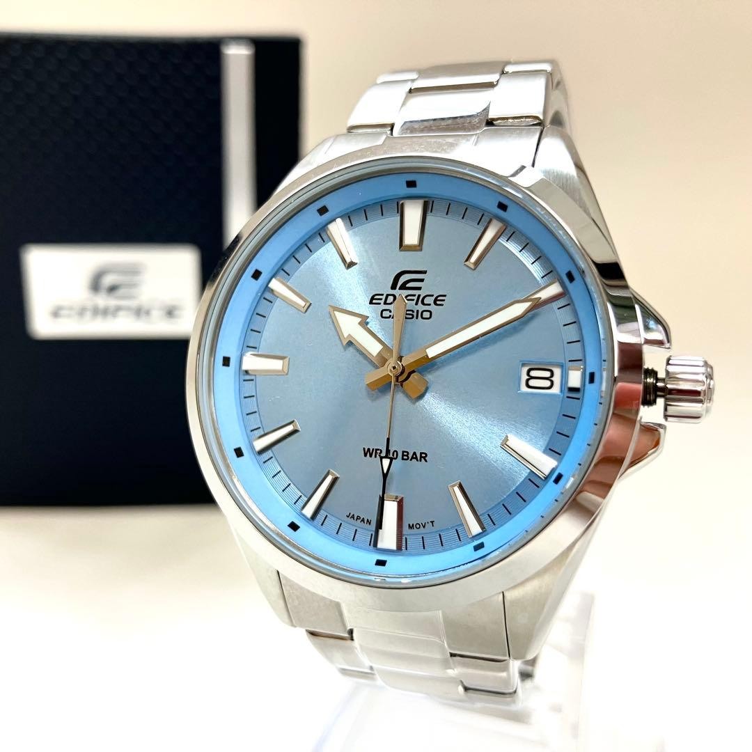 Casio Edifice EFV-100DJ-2BJF Quartz Mens Watch Light Blue Dial Full Metal Japan