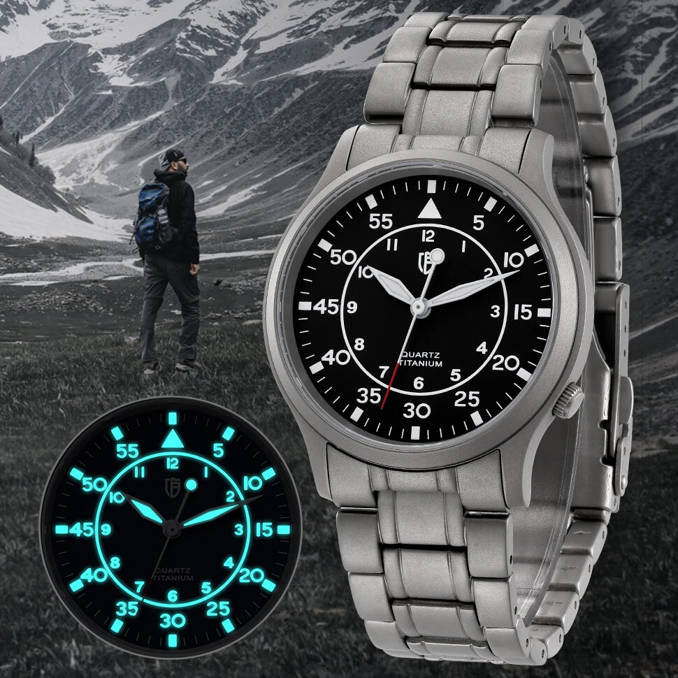 BERNY Men’s Titanium Quartz Watch Lightweight Sapphire Glass Luminous 5Bar