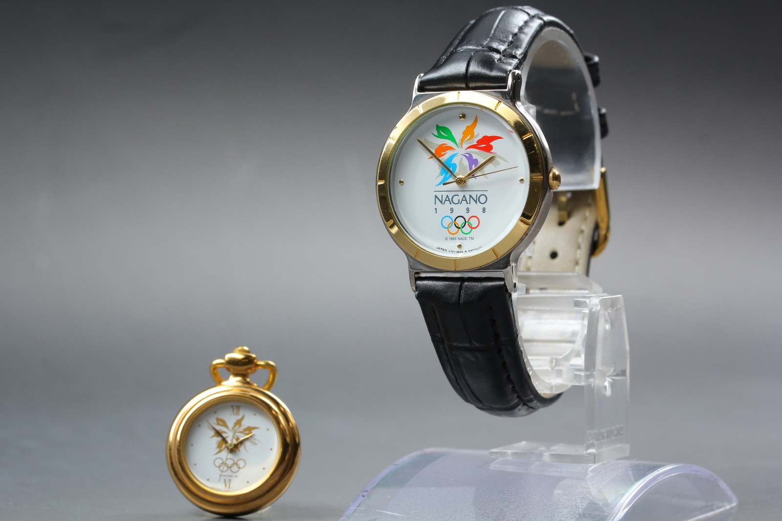 2Set Vintage 1993 *N MINT* Seiko Nagano Olympic V701-1A70 Y136-6F50 Watch JAPAN