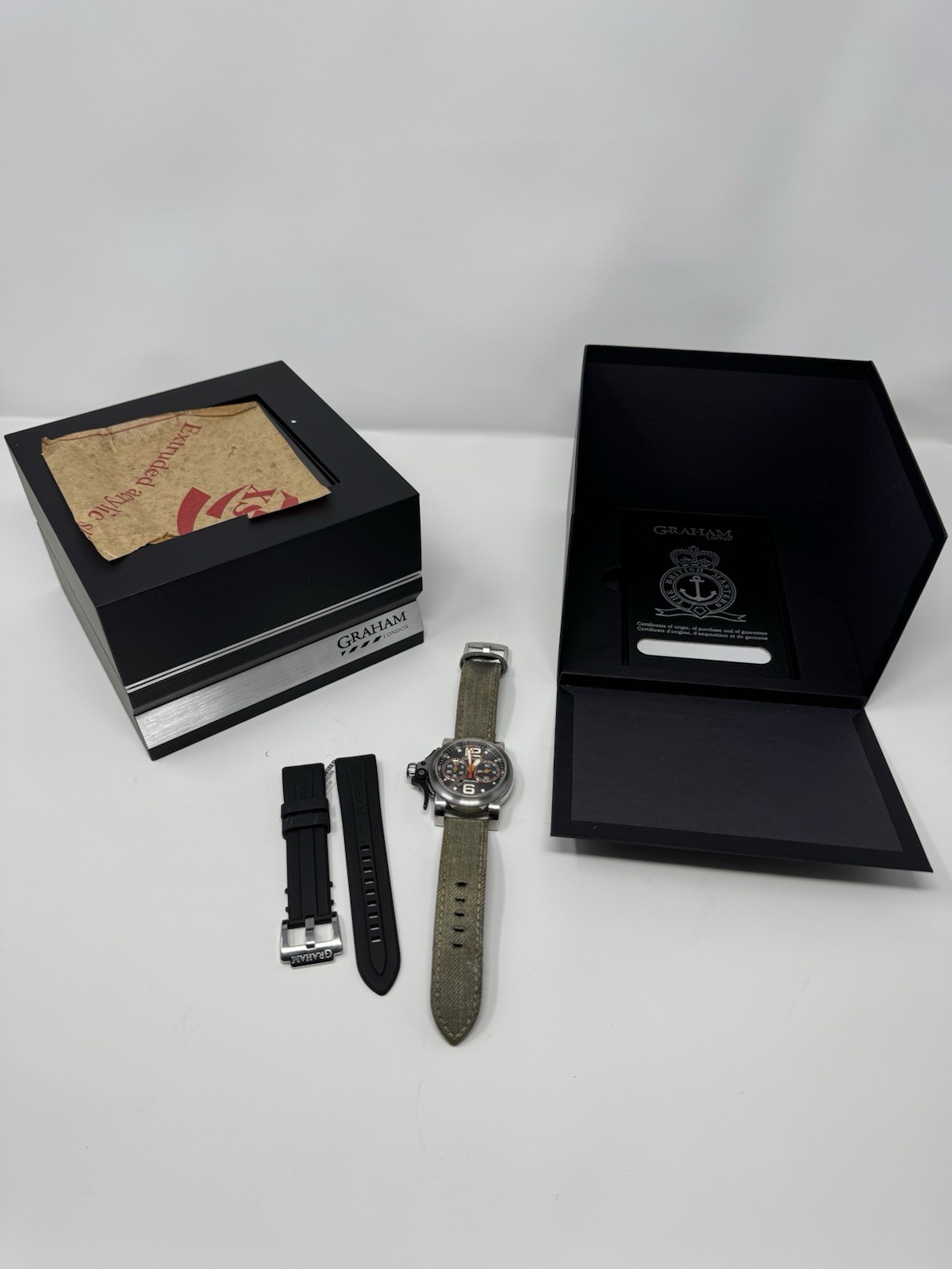 Graham Chronofighter Automatic Chronograph Military Watch Black Dial Box Papers