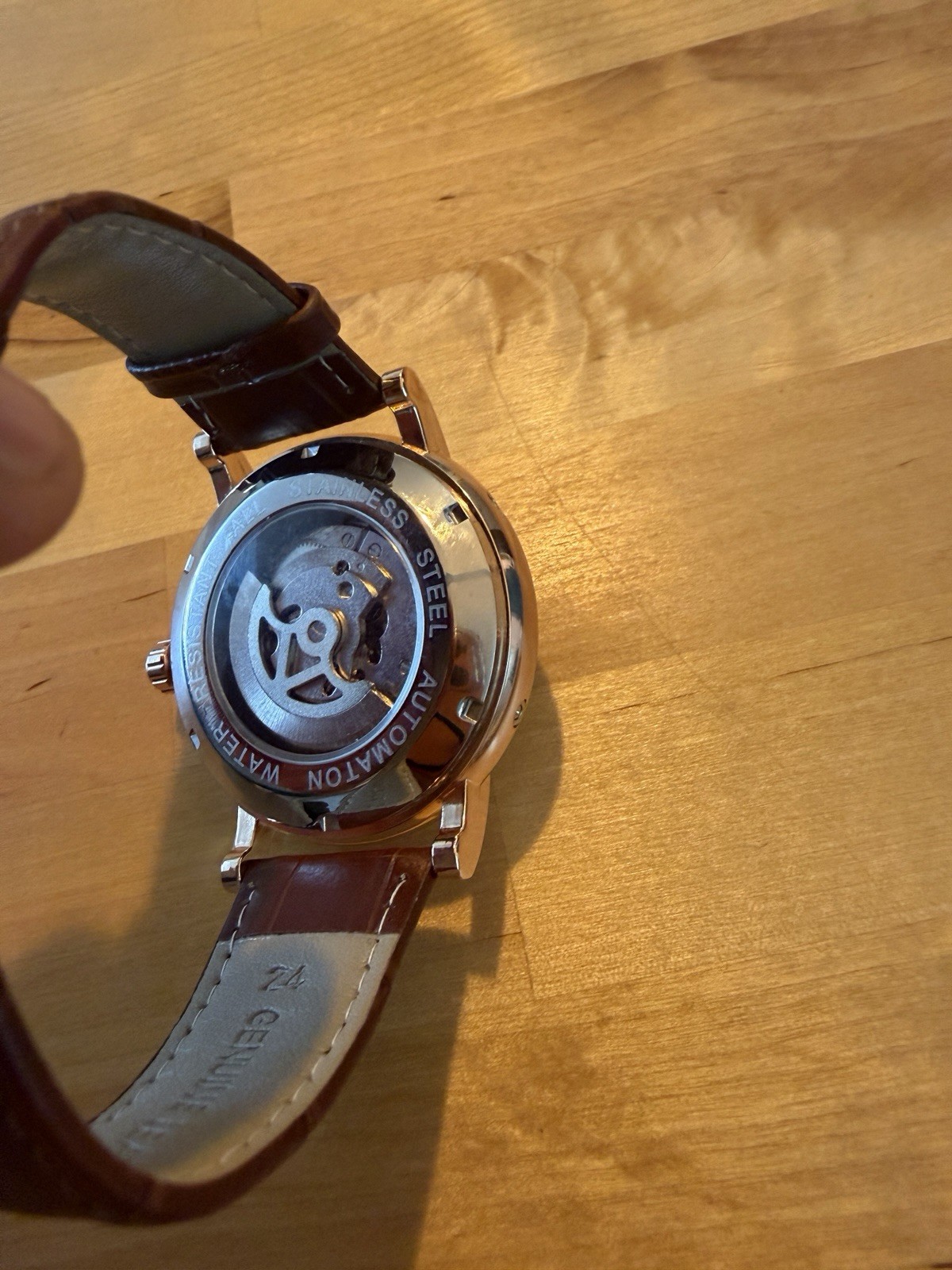 BIBI Automatic Skeleton Watch White Roman Dial 42mm Brown Leather, Box