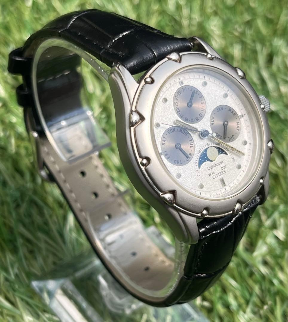 Citizen Lighthouse Moonphase Men’s Vintage Watch Silver Japan Quartz 066613