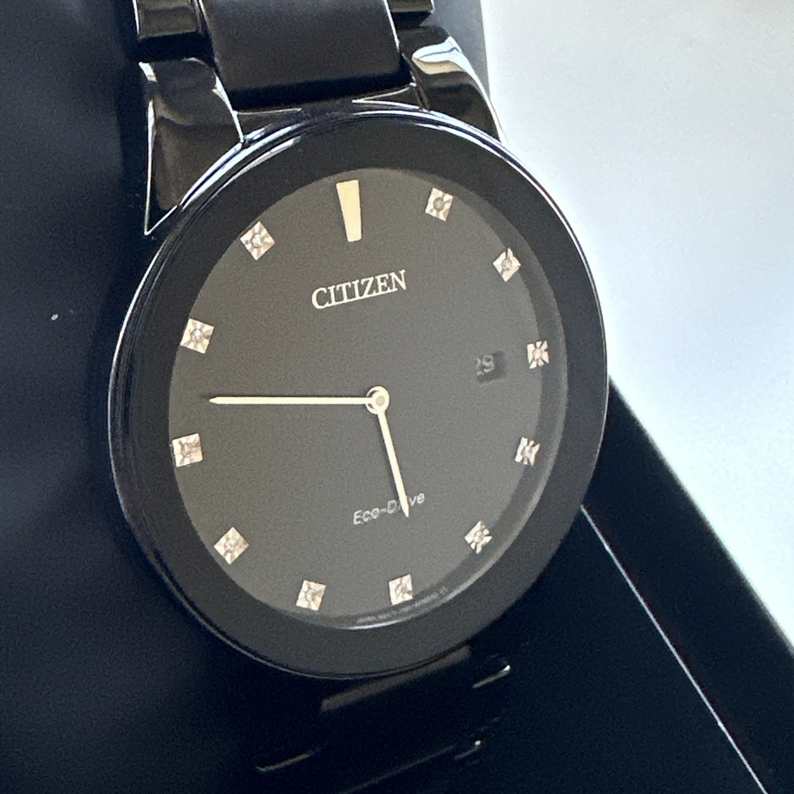 Citizen Eco-Drive Men’s Diamond Markers Black Bracelet Watch 40MM AU1065-58G