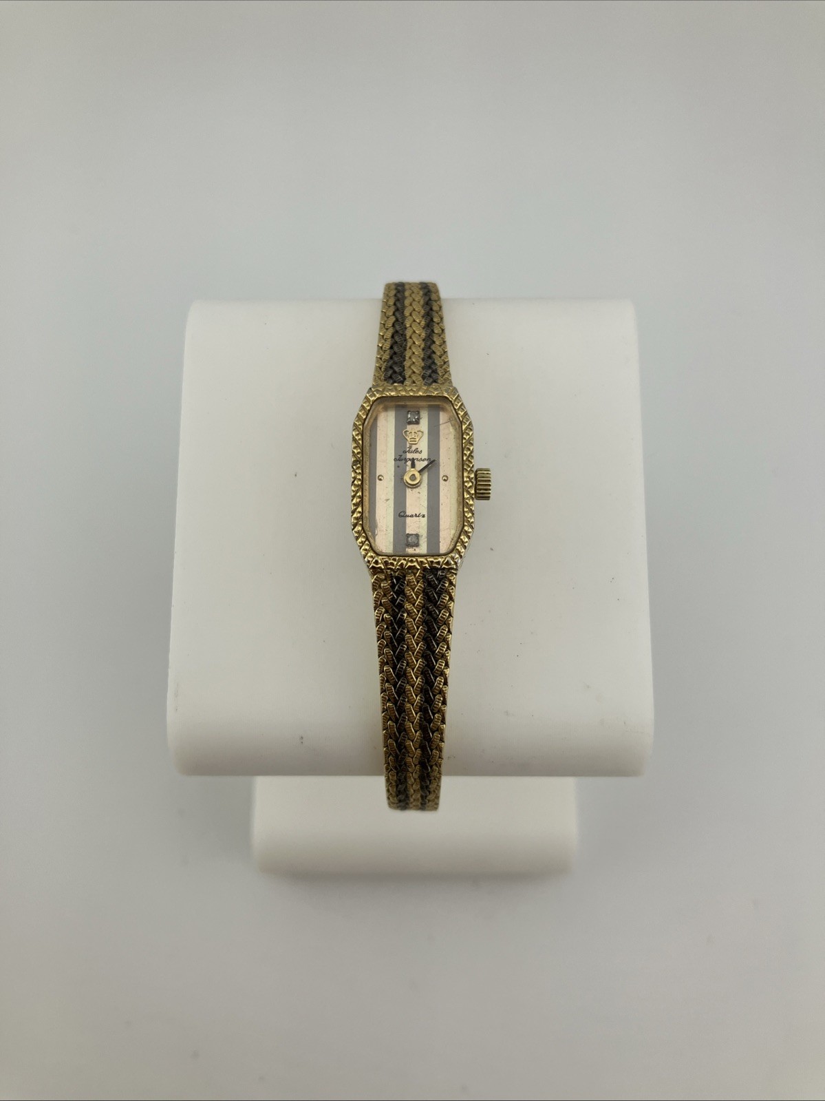 Vtg Jules Jurgensen Ladies 12mm Watch Two-Tone Striped Dial Adjustable -RUNS