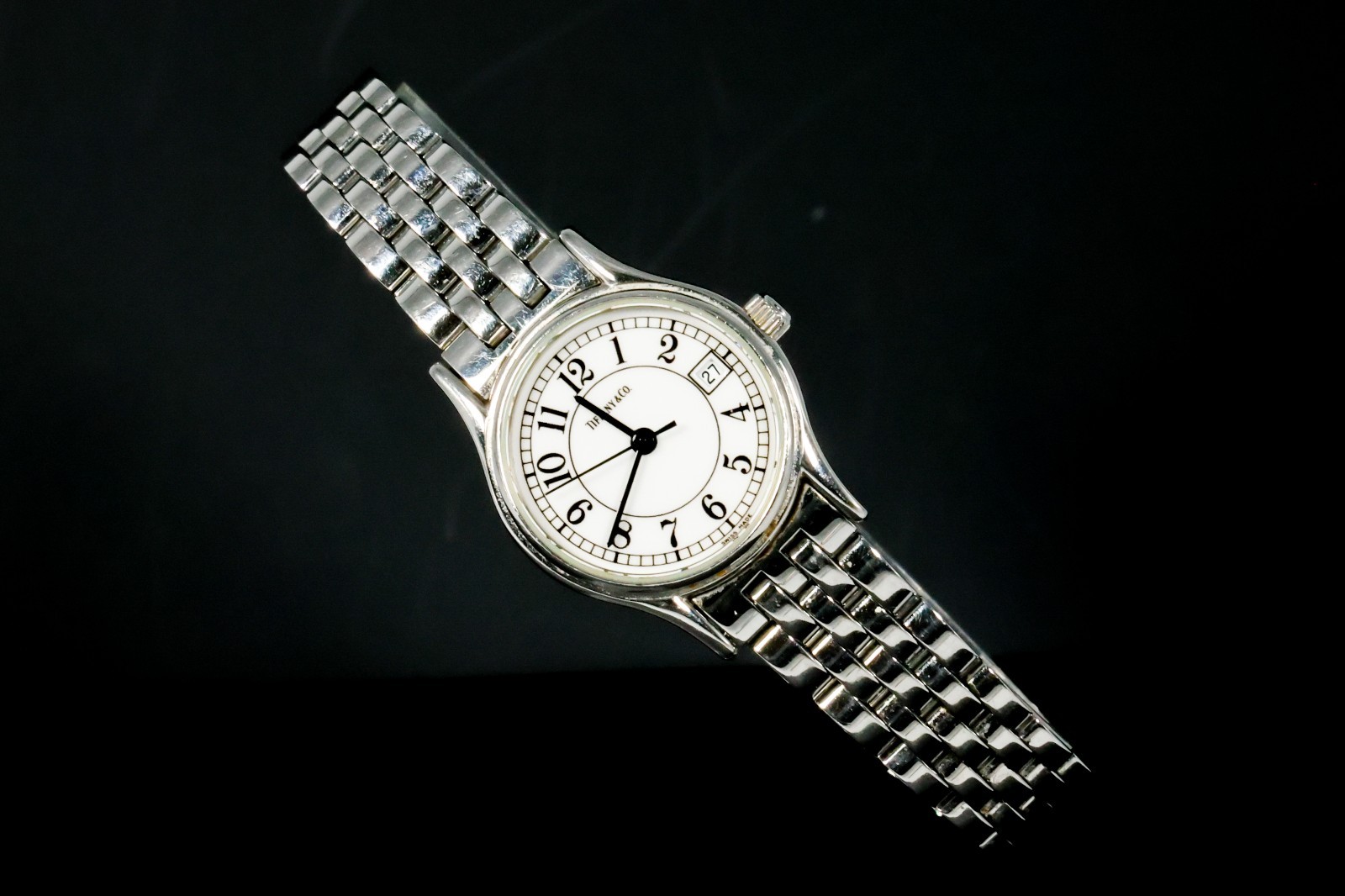 Tiffany Classic Calendar Quartz Silver White Dial Ladies Watch Auth
