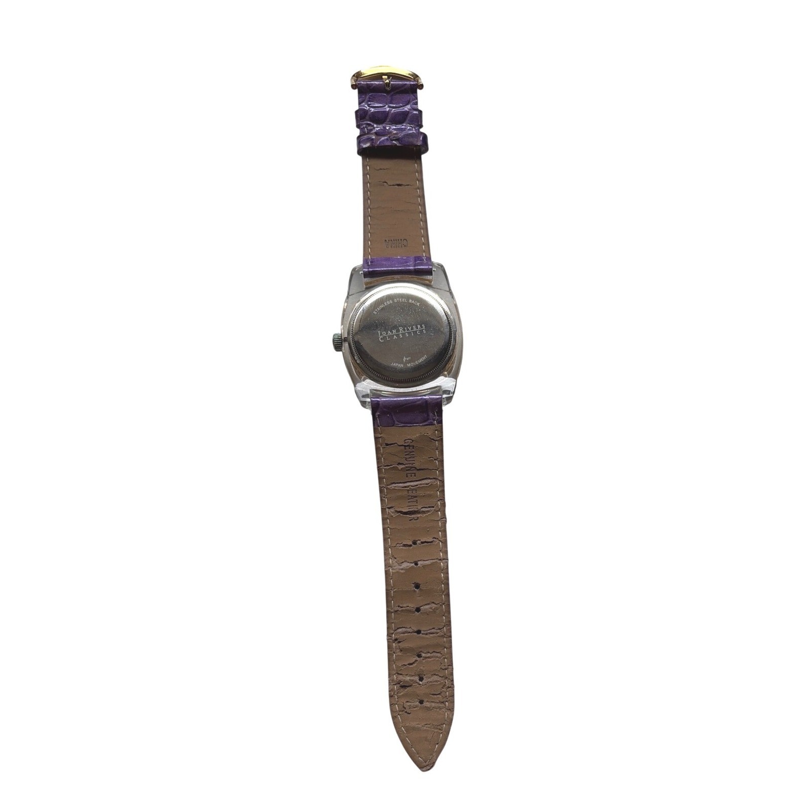 Joan Rivers Classics Purple Dial Crystal Bezel Acrylic Case Leather Watch