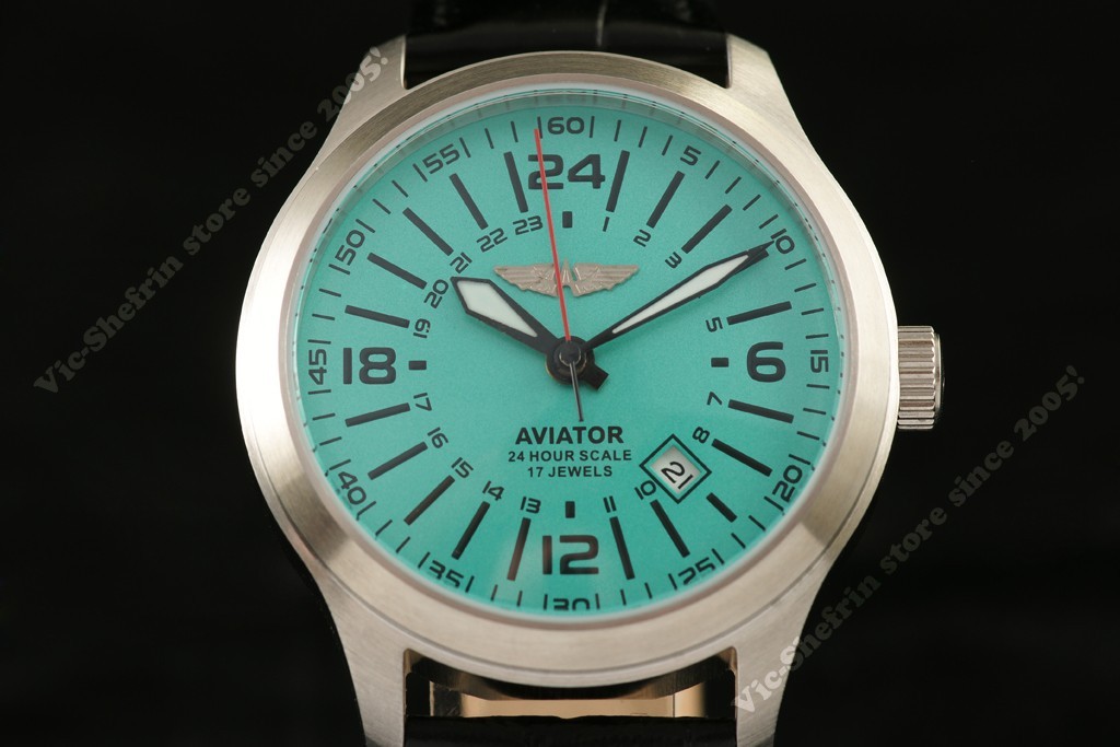 Automatic 24H mode mechanical wristwatch Raketa AVIATOR Russian MILITARY style