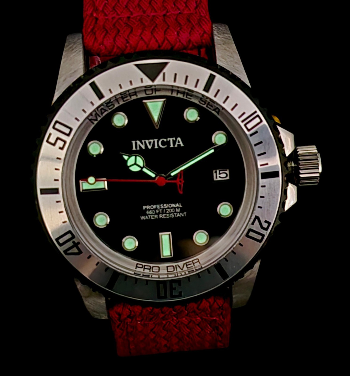 Invicta Pro Diver Men’s Watch Automatic 44mm Stainless Steel Red Strap 35486