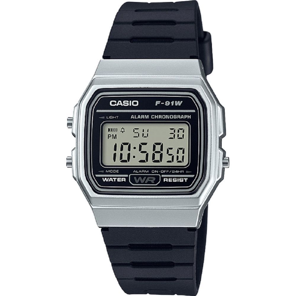 Casio F91WM-7A, 7 Year Battery Chronograph Watch, Black Resin Strap, Alarm, NEW