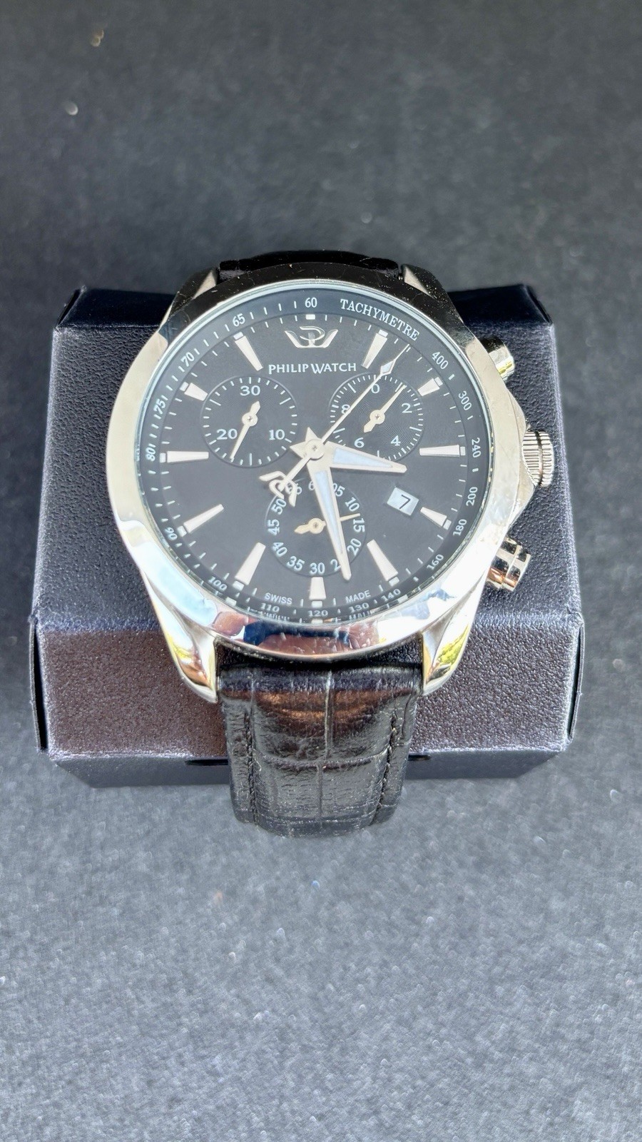 Philip Watch Blaze Men’s Chronograph Black Dial Swiss Quartz Leather