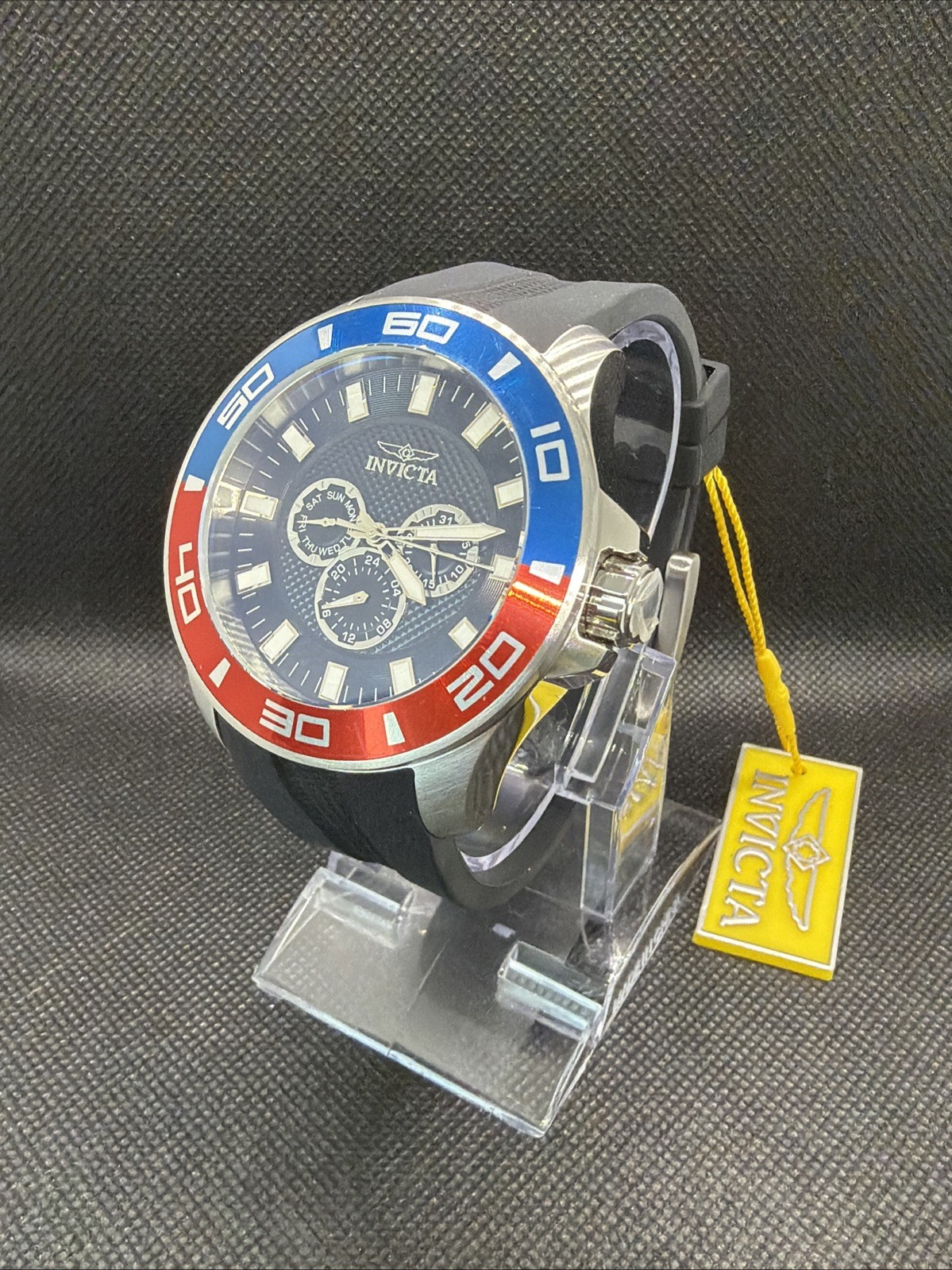 INVICTA PRO DIVER IMPACT BLACK DIAL SILVER RED & BLUE CASE 50mm NEW Stunning!