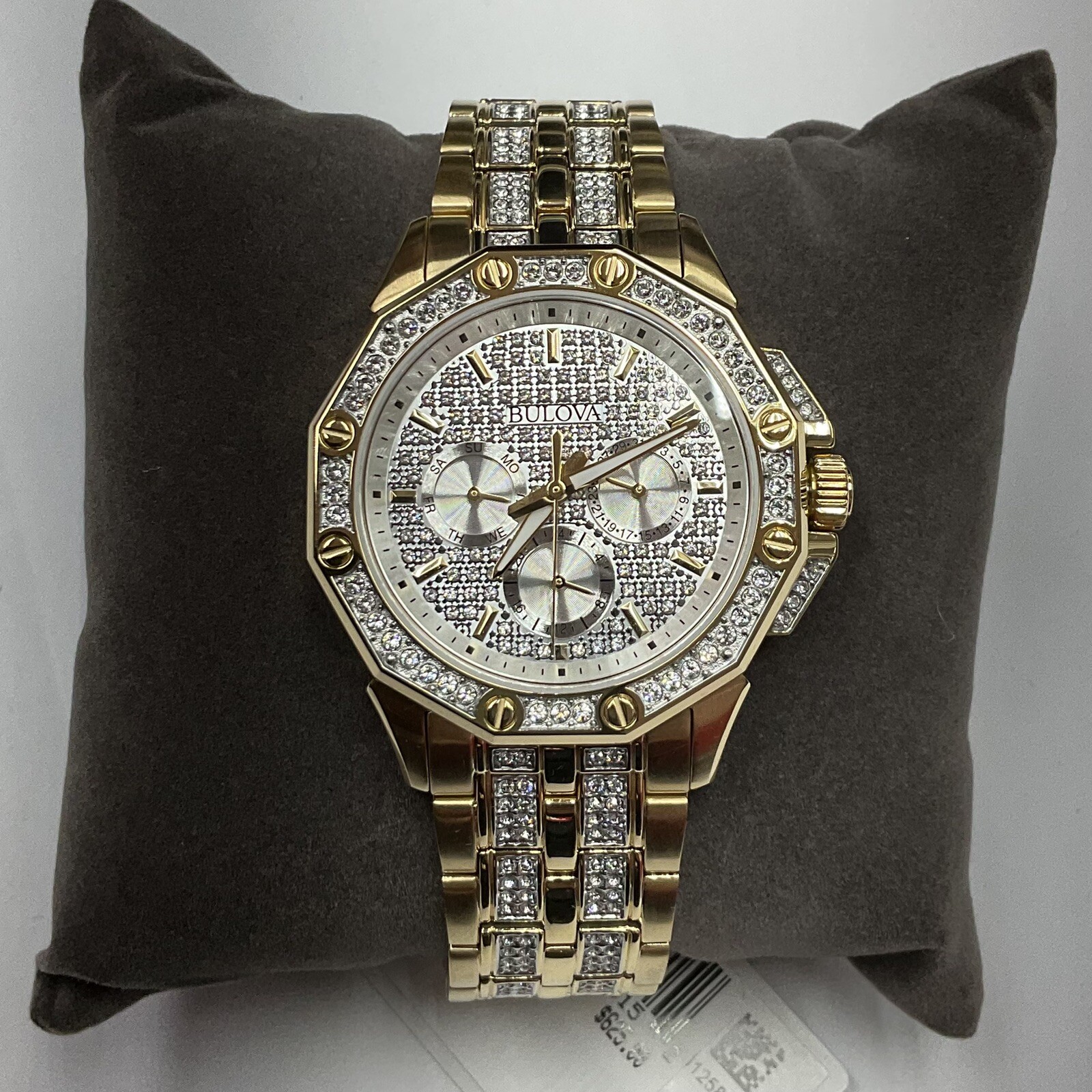 BULOVA Men’s Octava Gold Tone Stainless Steel Pave Crystal WATCH 98C126