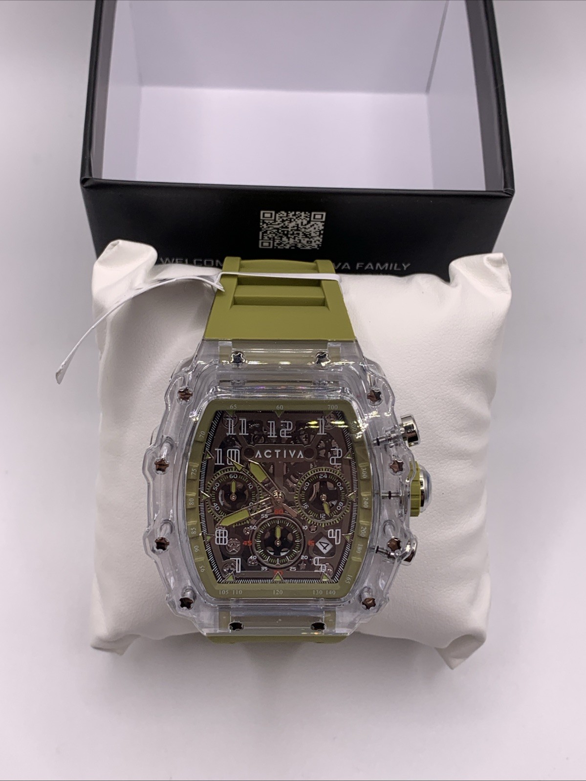 Activa X Invicta Men’s Watch Skeleton Dial 44.3mm Transparent Case Green Band