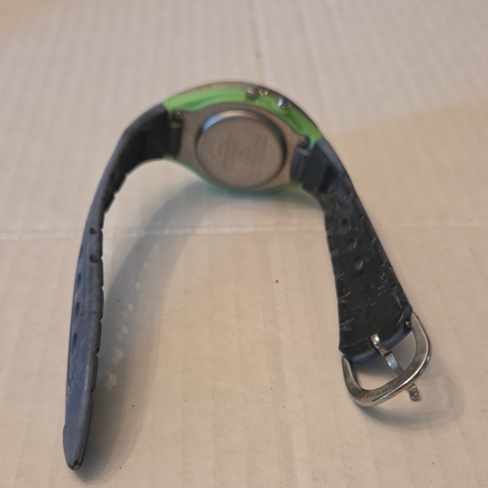 Green & Silver Dial Oval Wristwatch, Black Band, Silver Case, Arabic Numerals