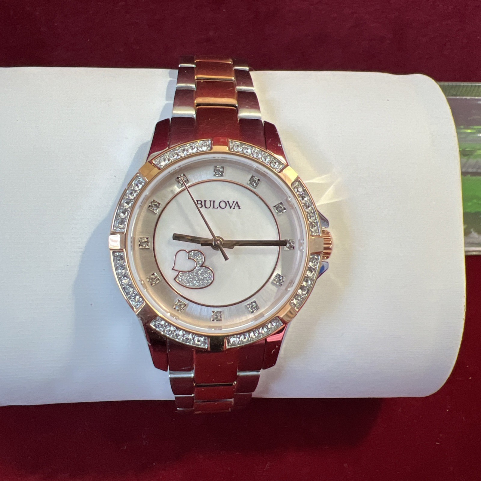 Bulova Women’s Quartz Silver Rose Gold Heart Stainless Steel Watch 30MM 98L233