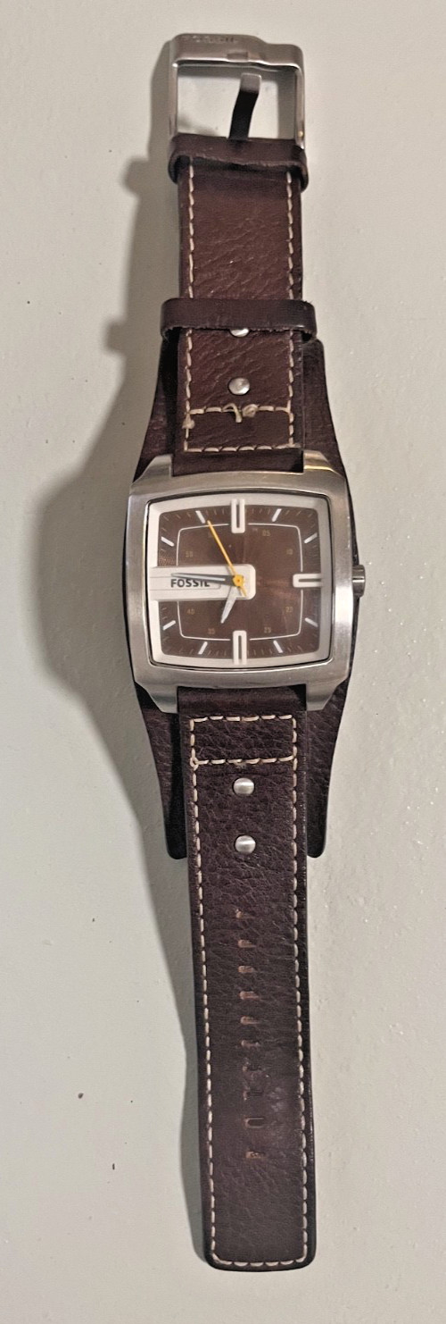 Fossil Watch – Brown Leather Band – Silver Square Case – Brown Dial