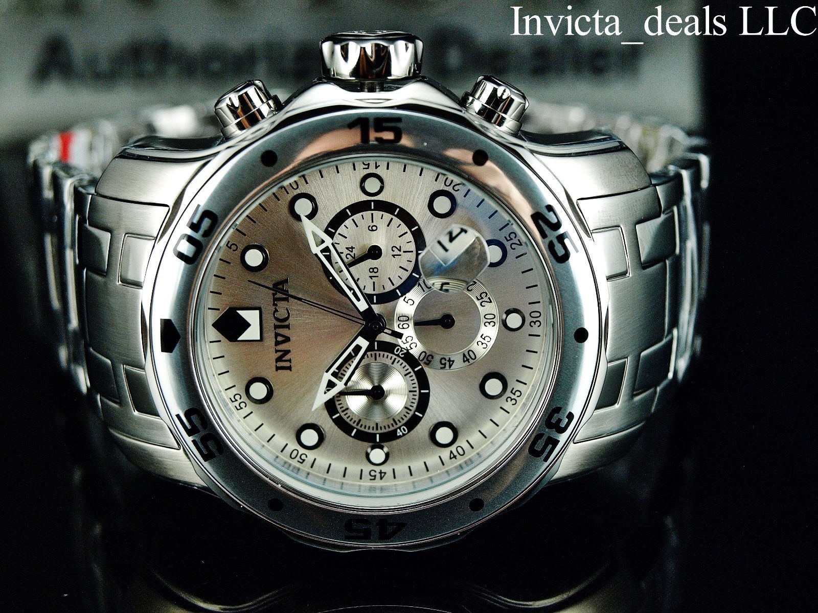 Invicta Men’s 48mm Pro Diver SCUBA Chronograph SILVER DIAL All Silver Tone Watch