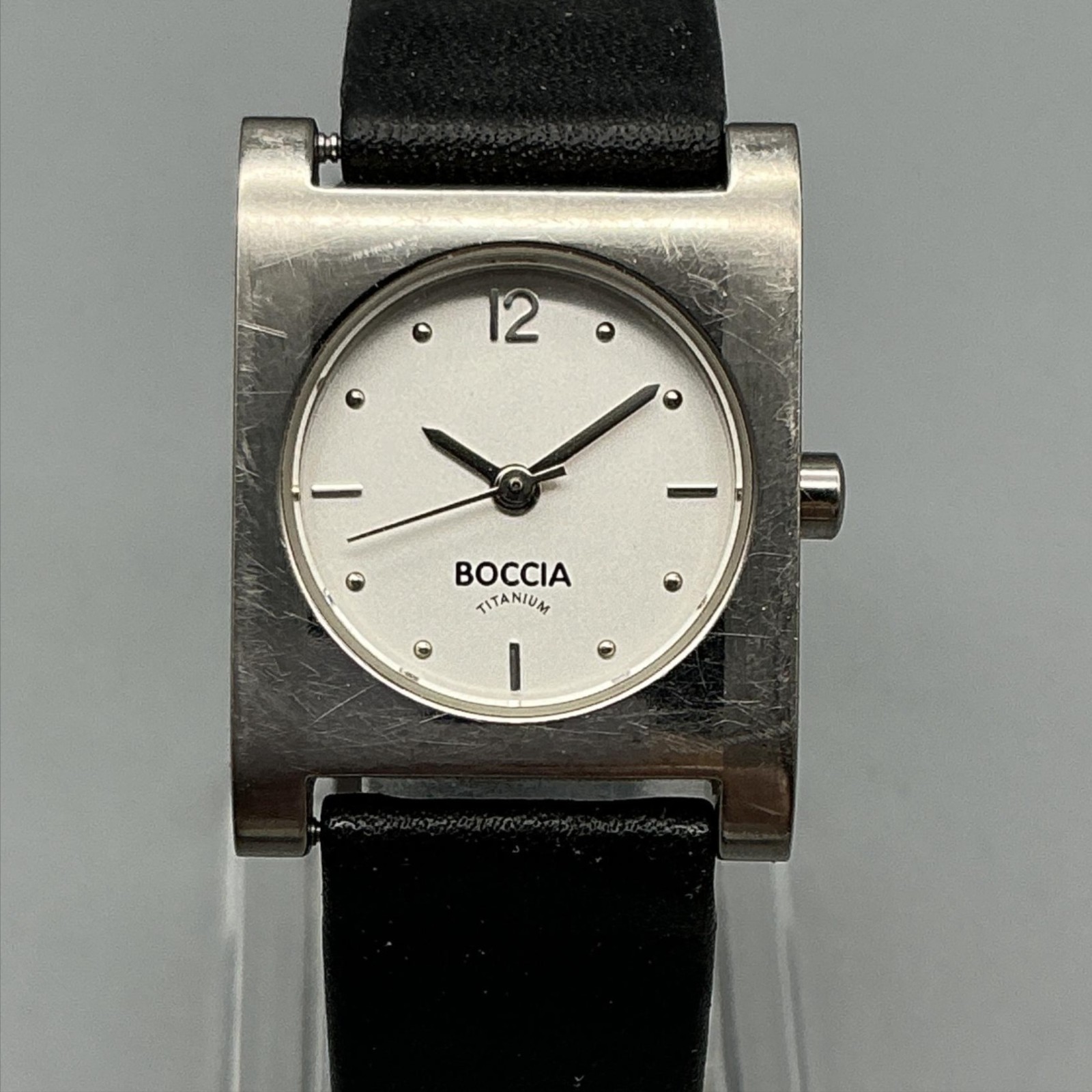 Boccia Womens Watch 22mm Titanium Swiss Black Leather Silver Tone New Battery