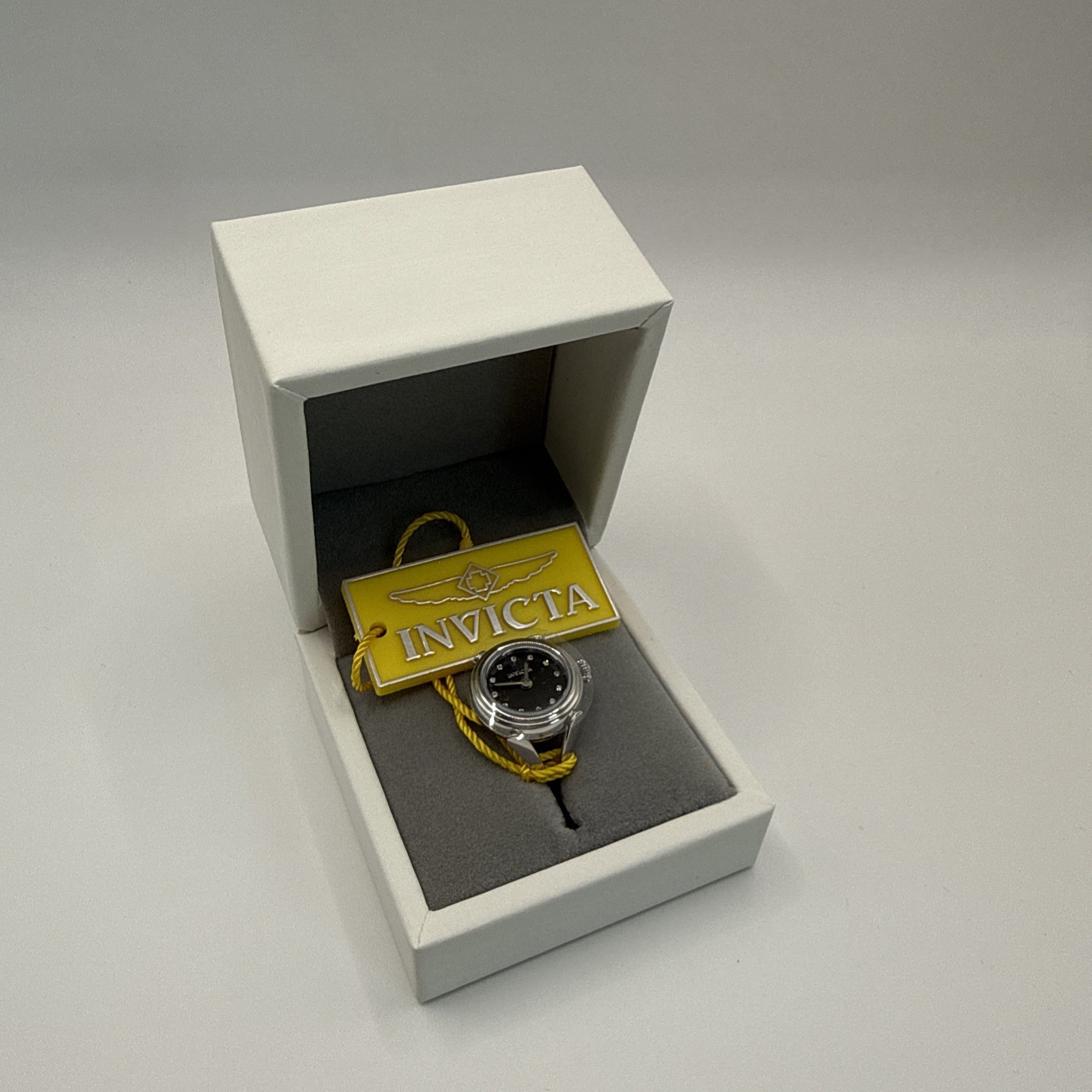 NIB Invicta Angel Women’s Ring Watch – 17.5mm, Silver W/ black Dial 44481