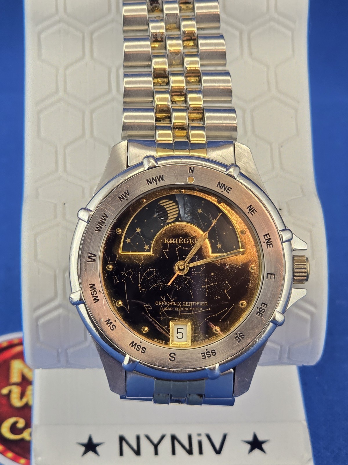 Krieger M882 Lunar Chronometer Celestial Dial Moon phase Compass Bezel Watch