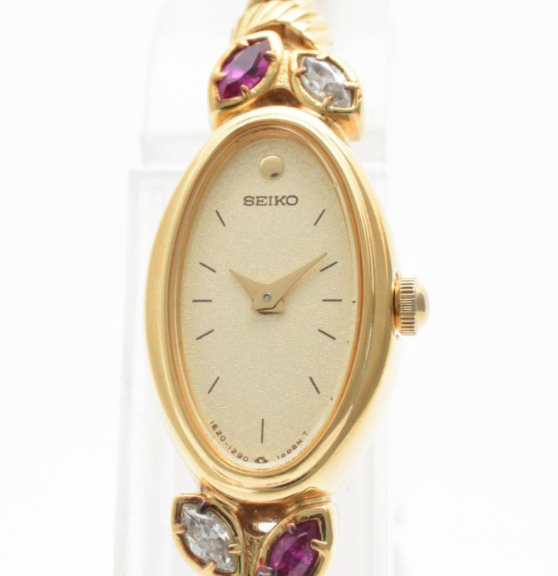 [MINT] Seiko Tisse 1E20-5760 Gold Rhinestone Quartz Women Watch VTG From JAPAN