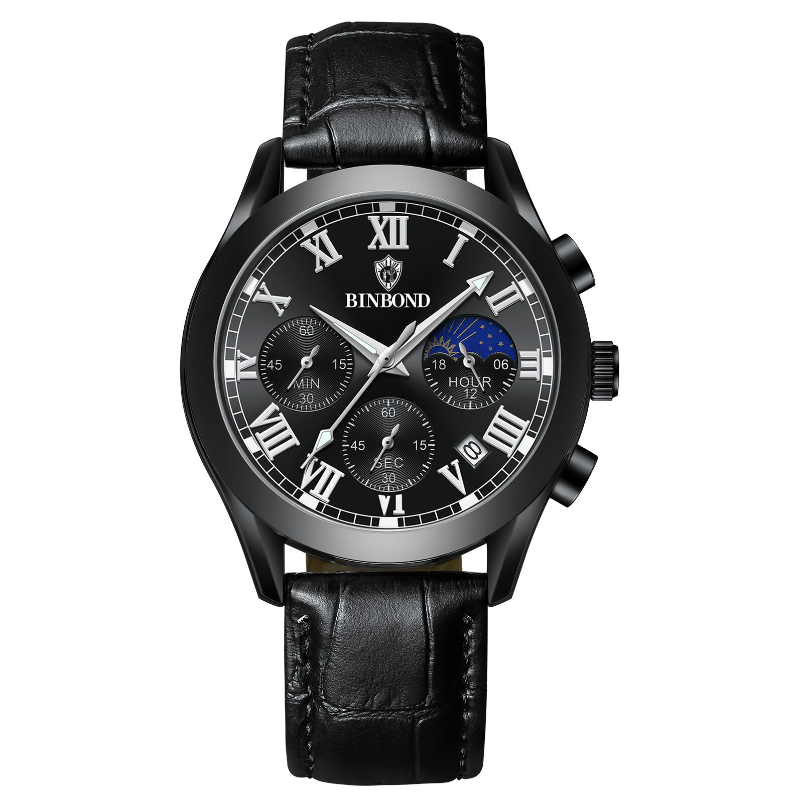 Men’s Business Casual Luminous Quartz Calendar Wrist Watch Genuine Leather Strap