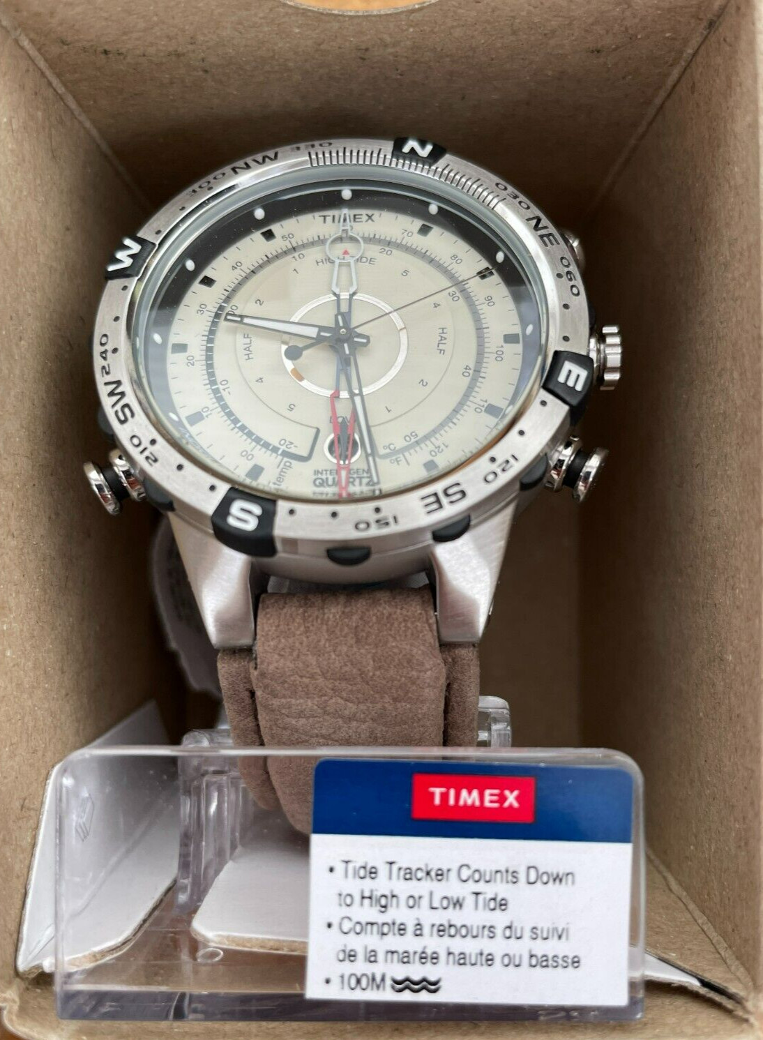 Timex – T2N721 – Quartz Compass Tide Temperature Silver Case Brown Strap – Watch