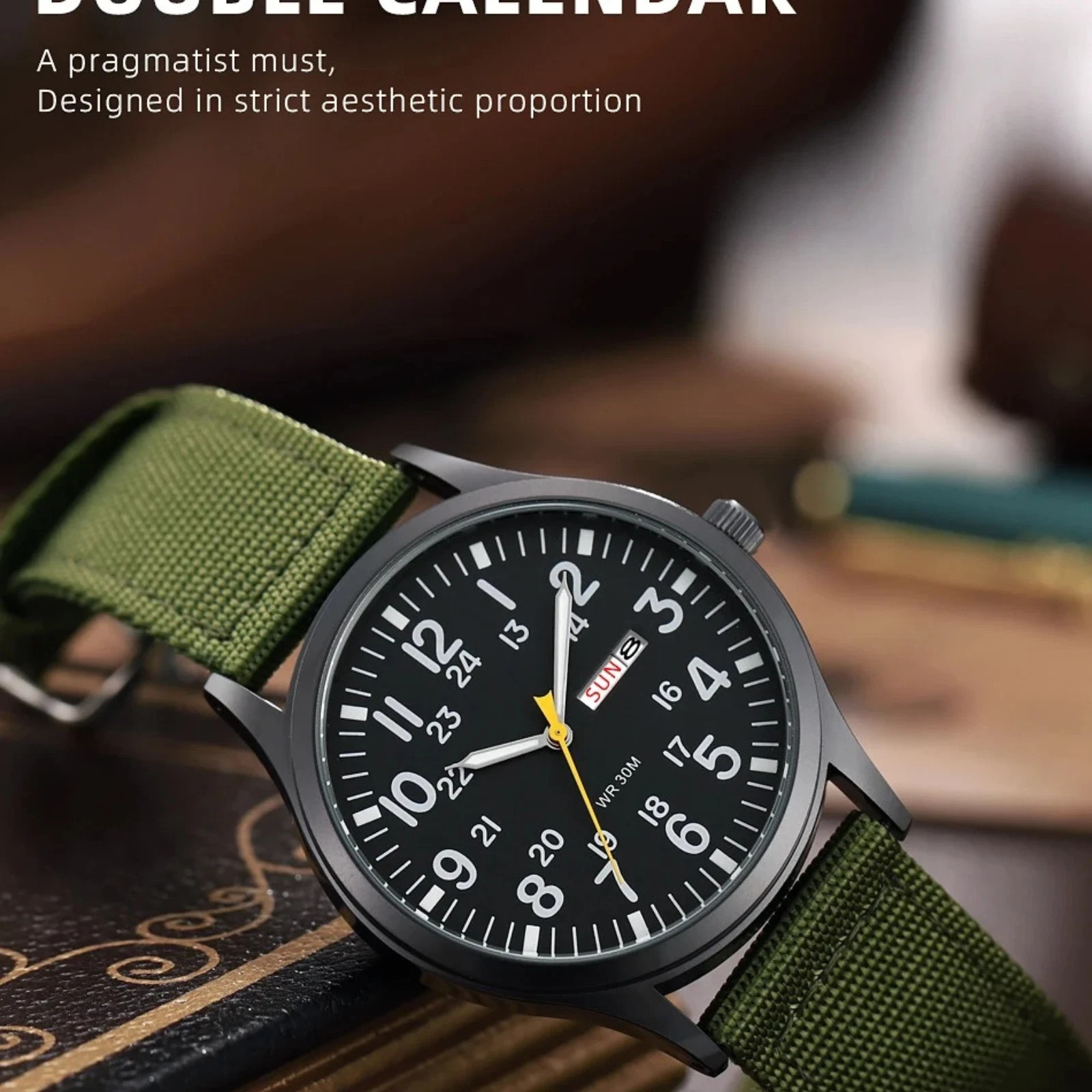 Durable Field Watch Easy Read Dial 24H Display Nylon Strap Quartz Movement