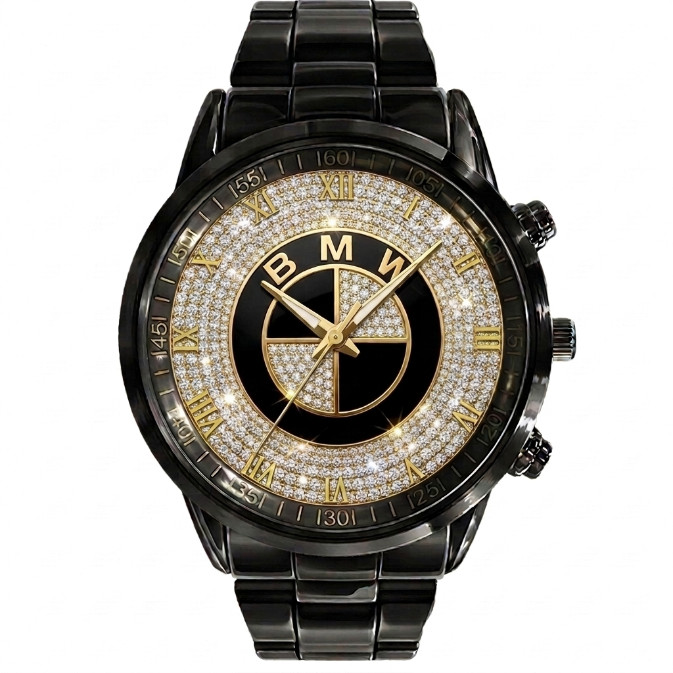 B.M.W Power Racing Car Fire Gift Black Stainless Steel Watch Gift For Car Lover