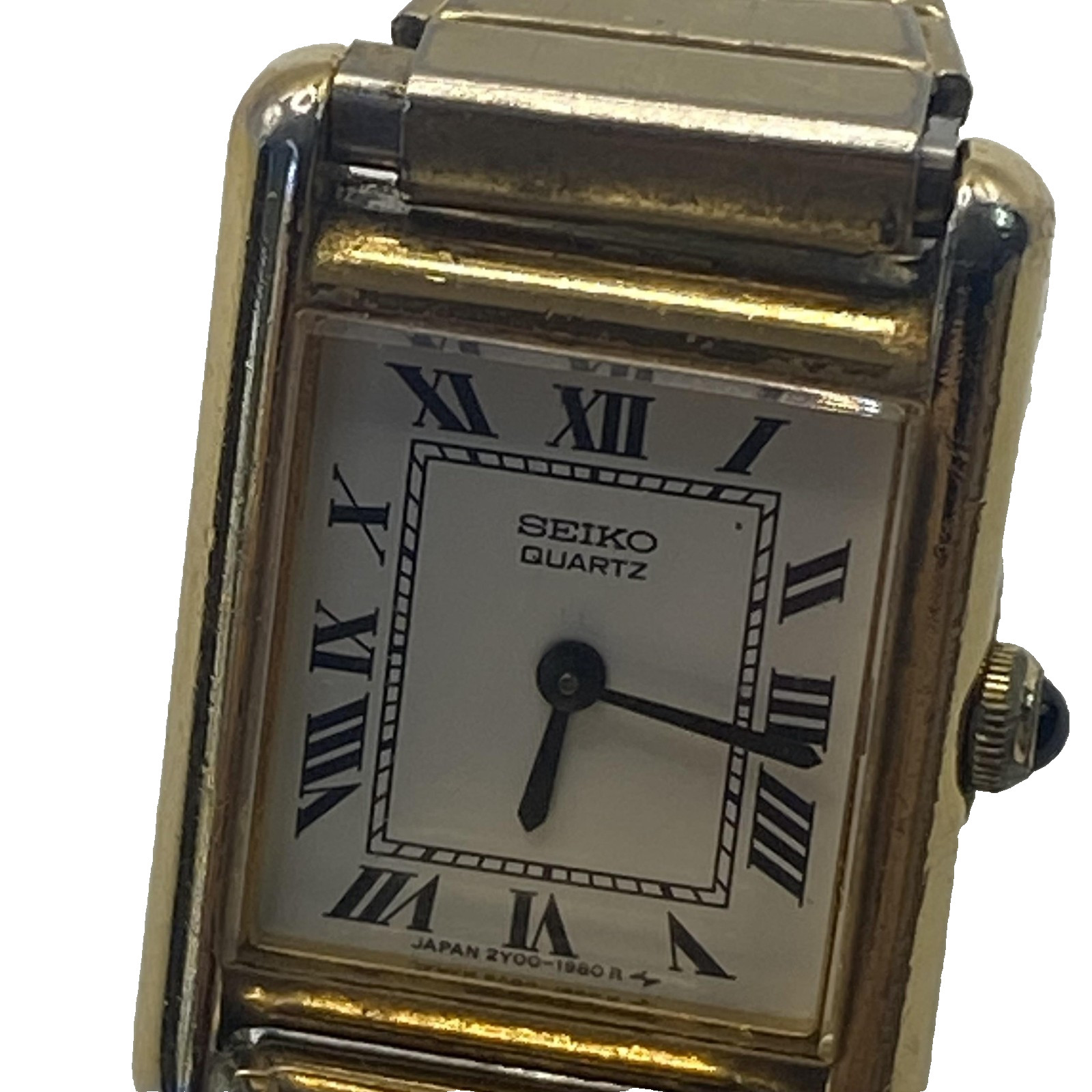 Seiko Womens Two Tone Expansion Band Tank Watch White Dial Quartz 2Y00-5479 19mm