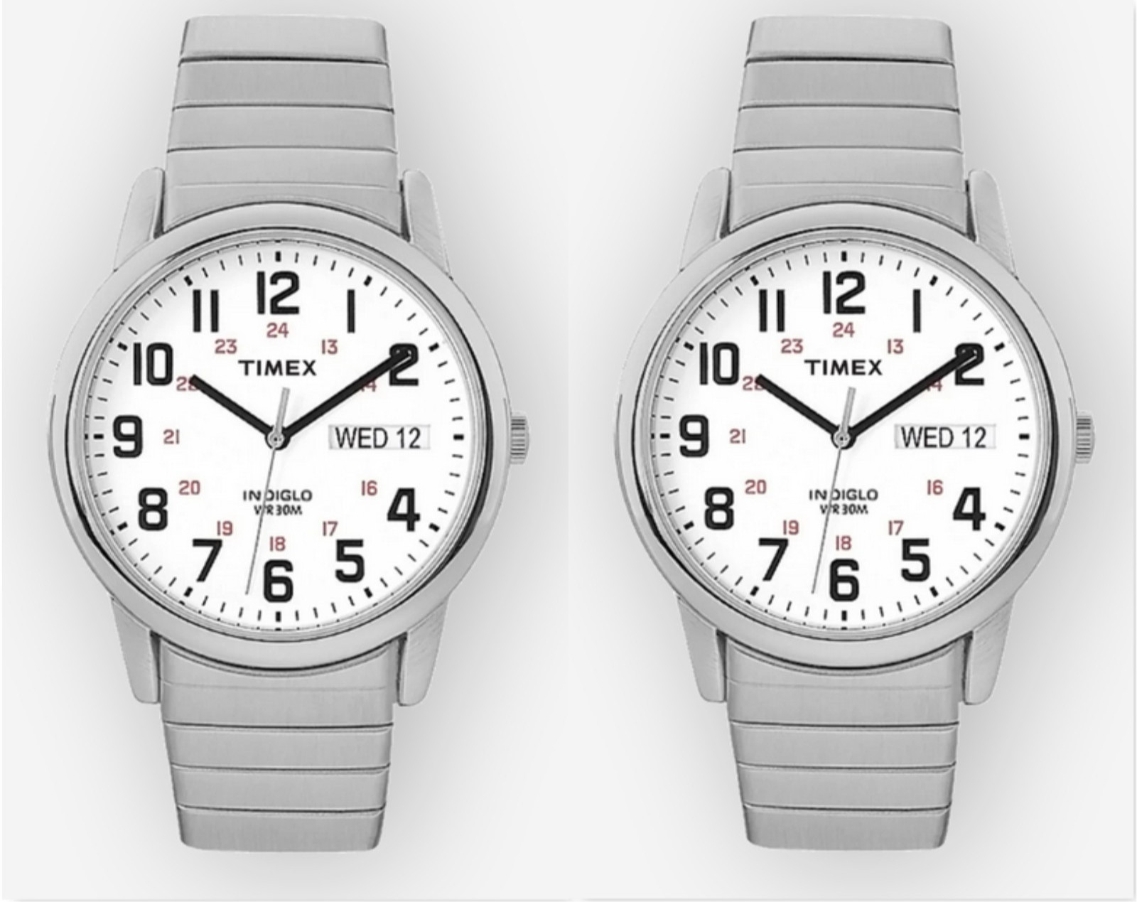 Lot of 2 Timex Men’s T2N091 Easy Reader Day Date 35mm Expansion Band Watch